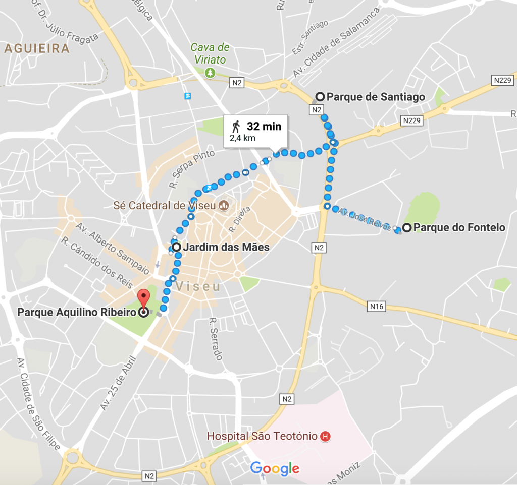 parques de Viseu em mapa